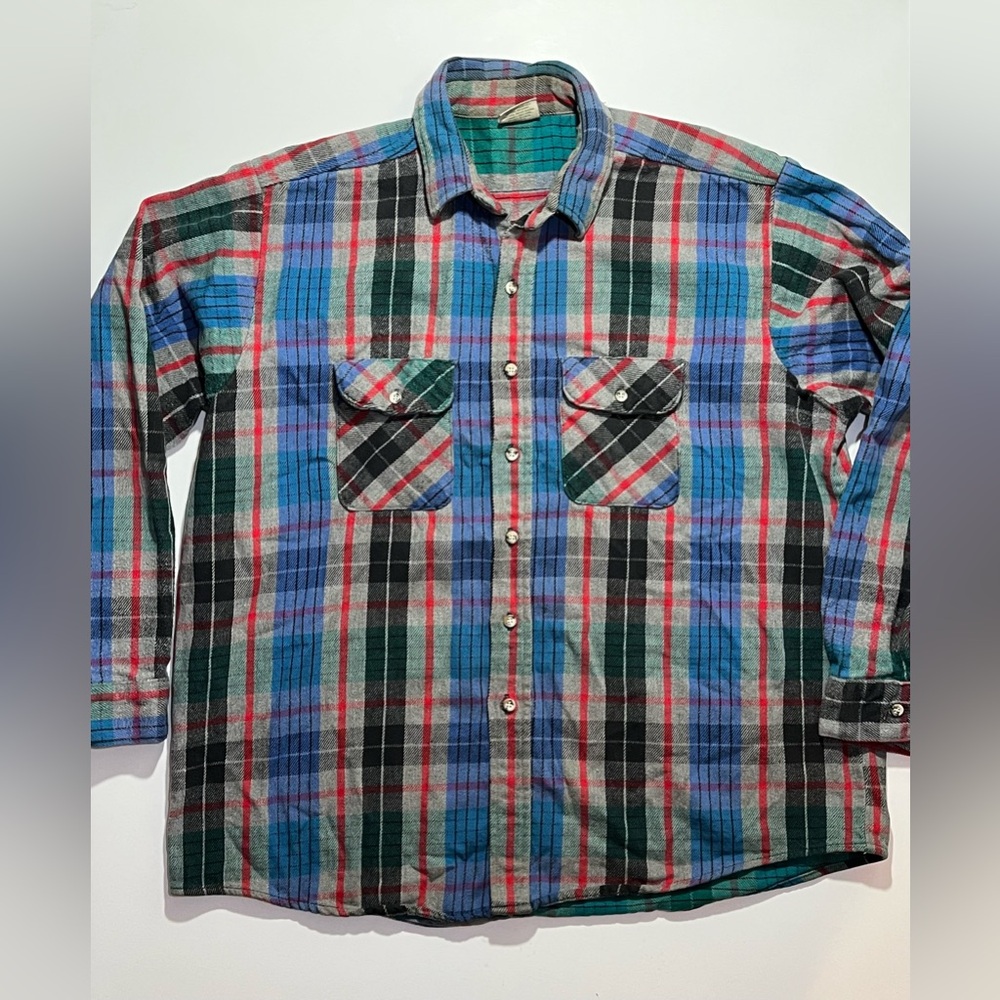 Vintage Five Brother Flannel Button Down Heavyweight Shirt, Tall Man, 2XLT